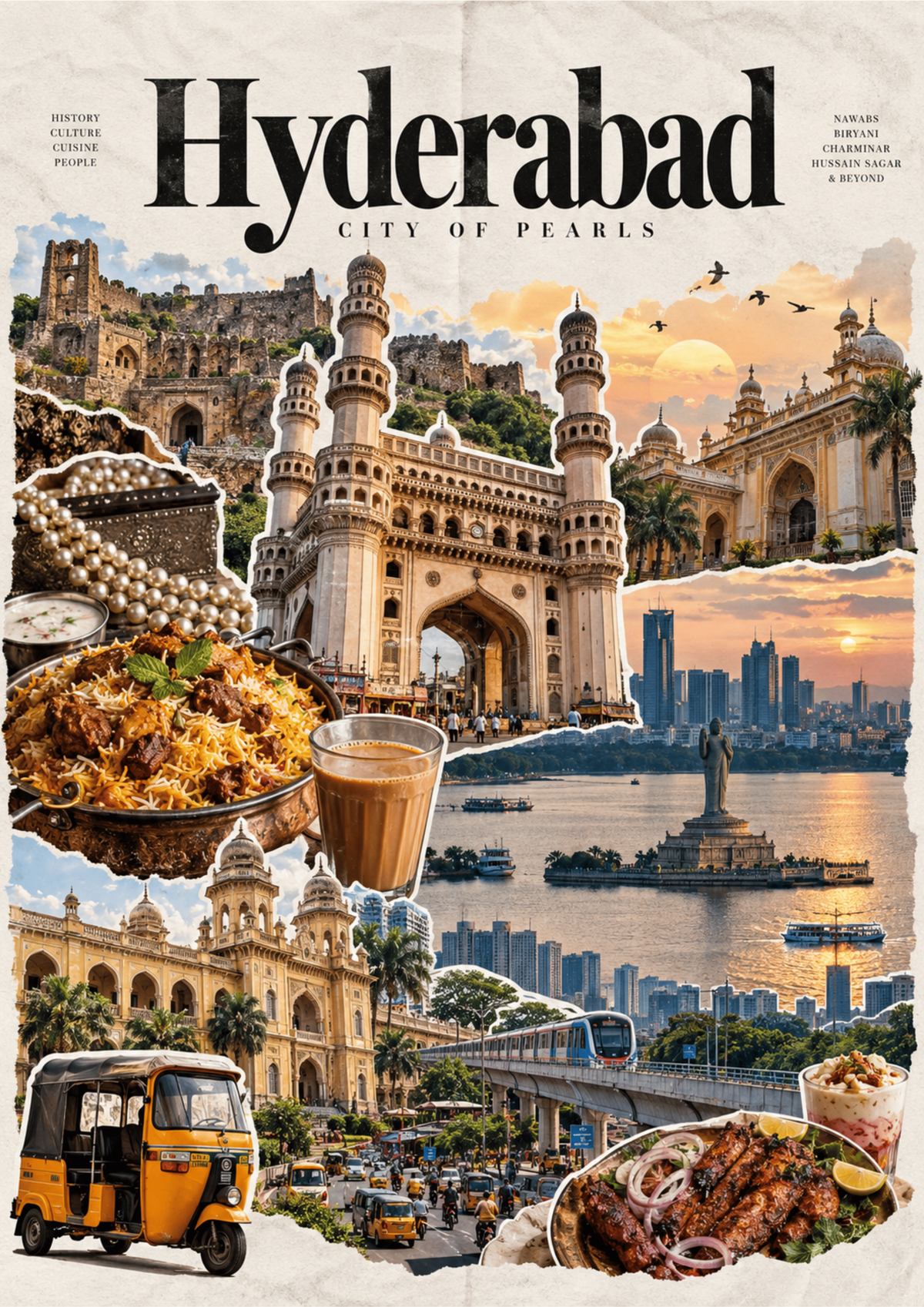 Hyderabad travel poster, "City of Pearls", minimalist wall art by House of Print
