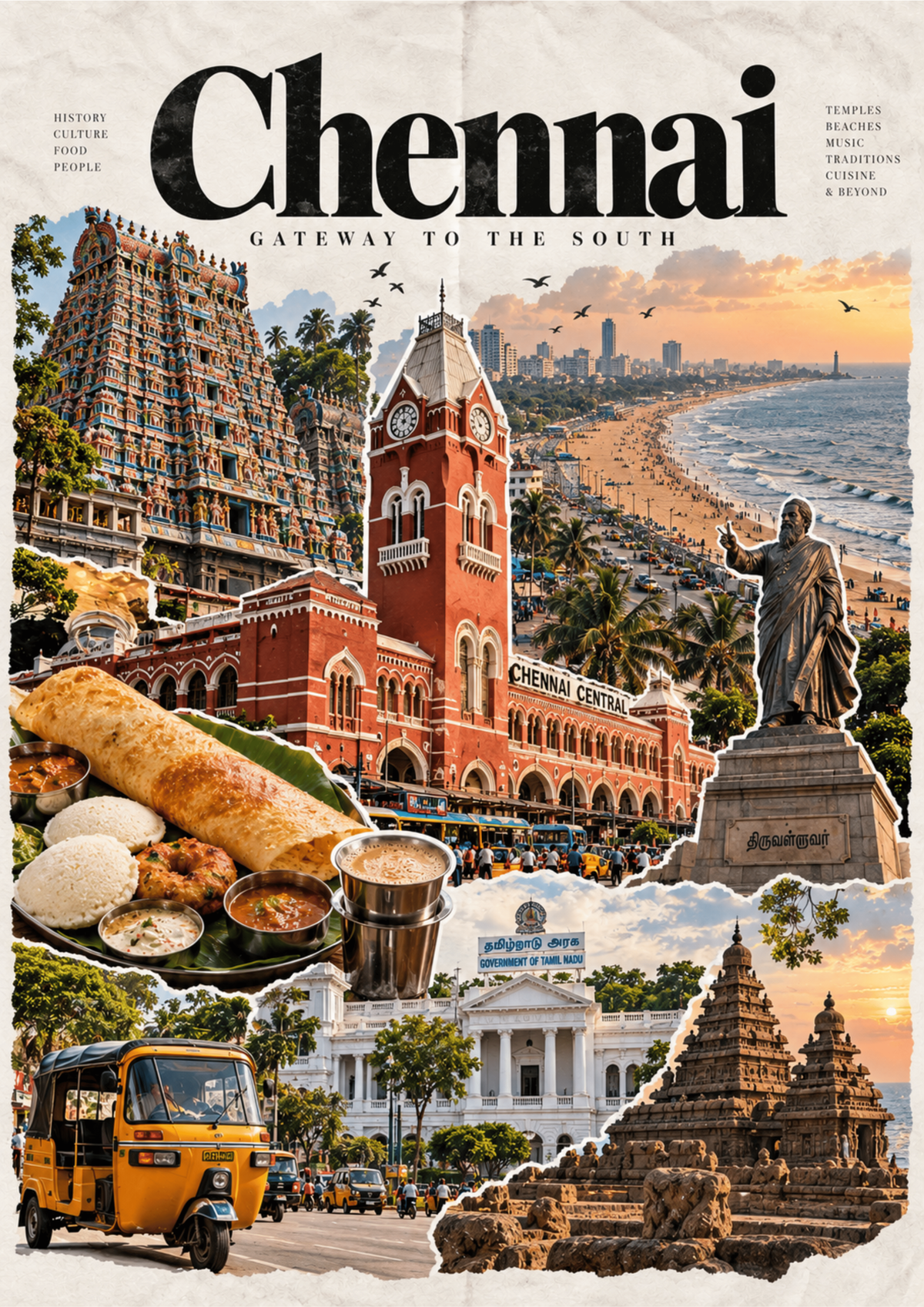Chennai travel poster, "Gateway to the South", minimalist wall art by House of Print