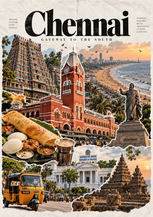 Chennai travel poster, "Gateway to the South", minimalist wall art by House of Print