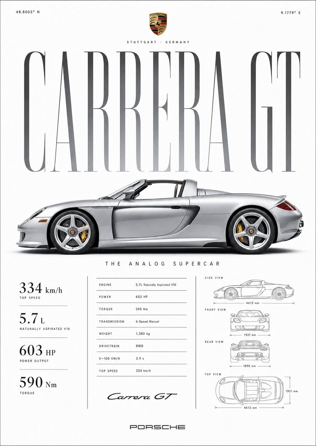 Carrera GT Minimalist Poster – Analog Supercar Wall Art