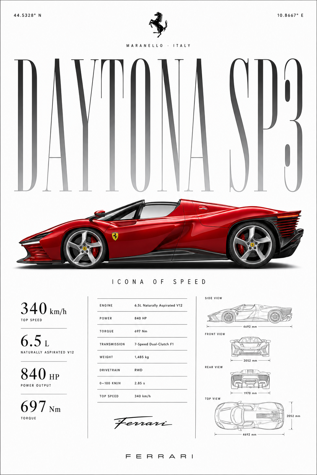 Daytona SP3 Minimalist Poster – Ferrari Icona Wall Art