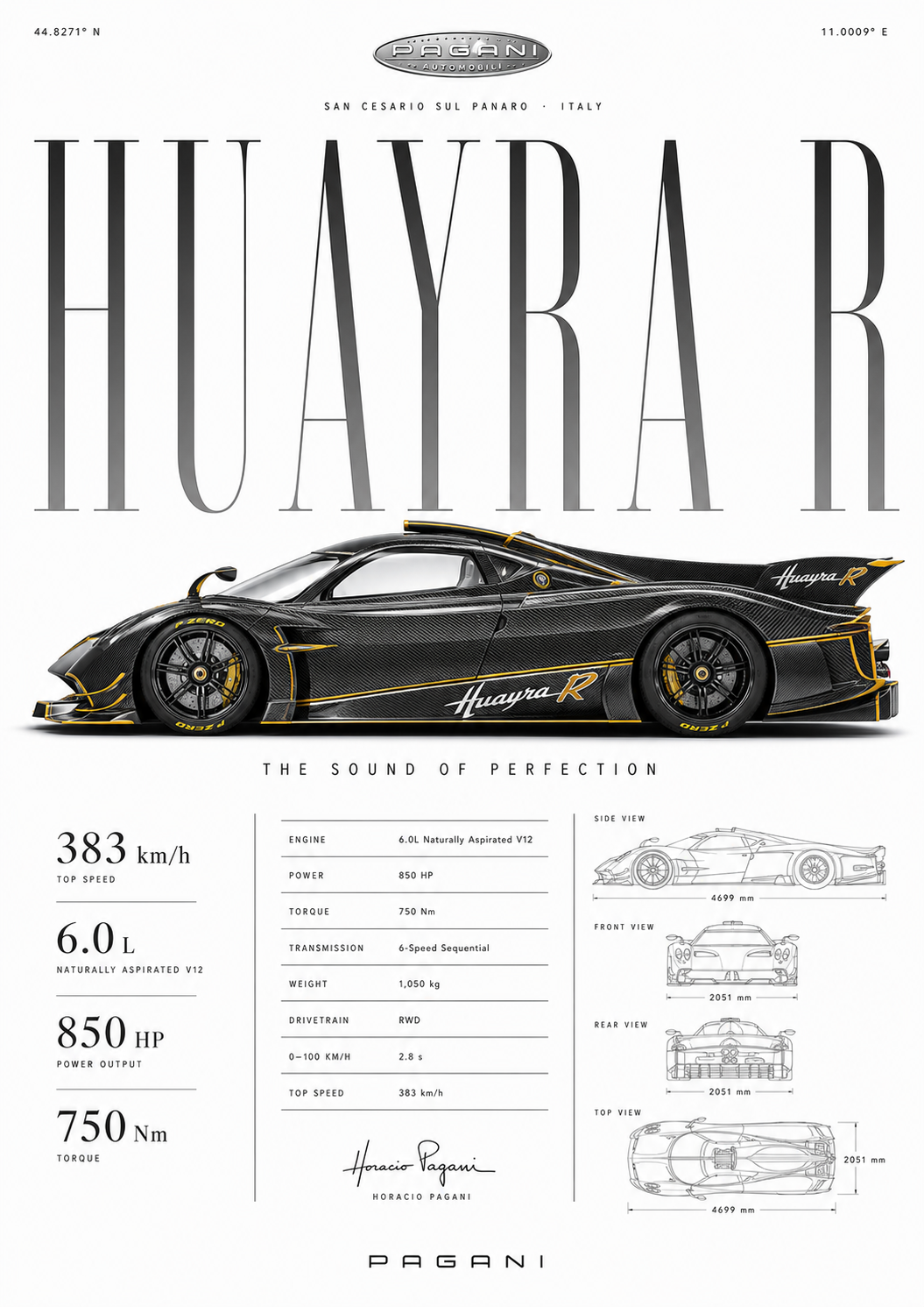 Huayra R Minimalist Poster – Pagani Track Car Wall Art