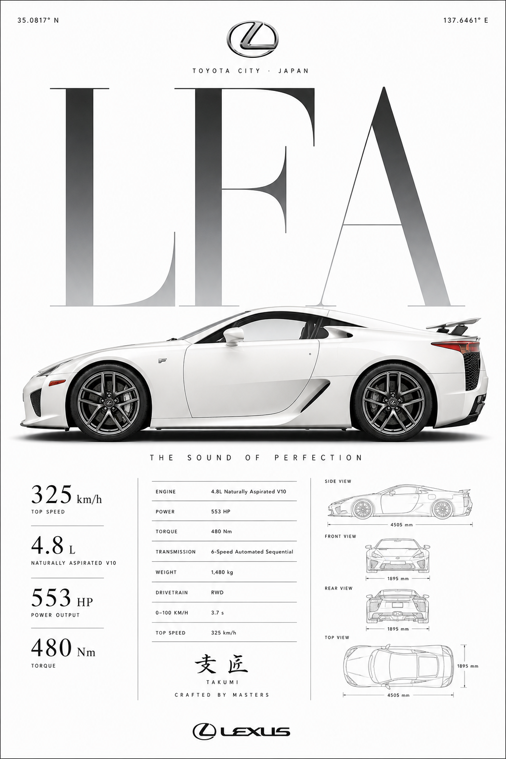 LFA Minimalist Poster – Lexus Takumi Craftsmanship Wall Art