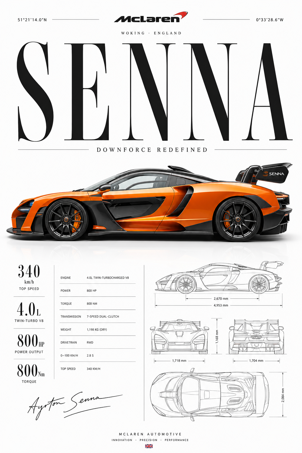 Senna Minimalist Poster – McLaren Downforce Wall Art